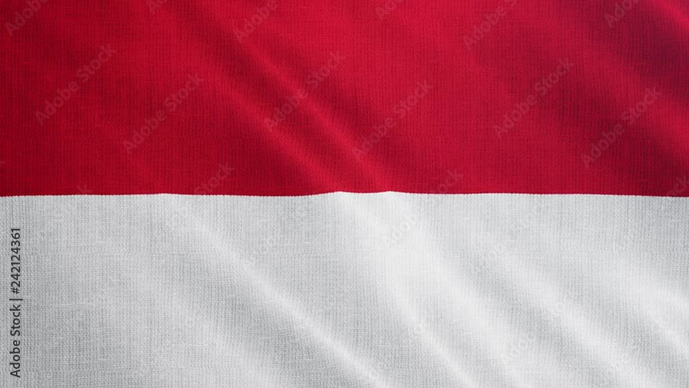 Indonesia flag is waving 3D animation. Symbol of Indonesia national on fabric cloth 3D rendering in full perspective.