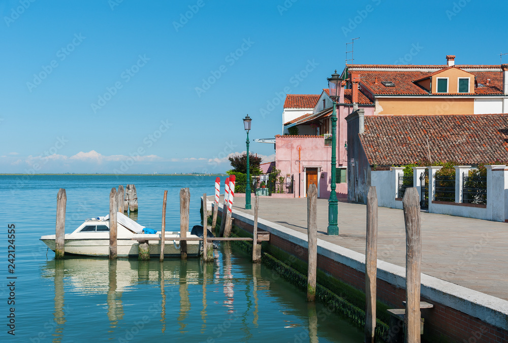 Idyllic landscape in Italy. Pier in Burano Island, Venice