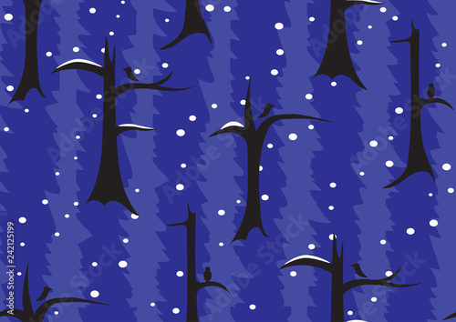 Seamless pattern. Night winter forest. Trees under the snow