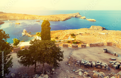 View at Lindou Bay from Lindos Rhodes island, Greece. photo