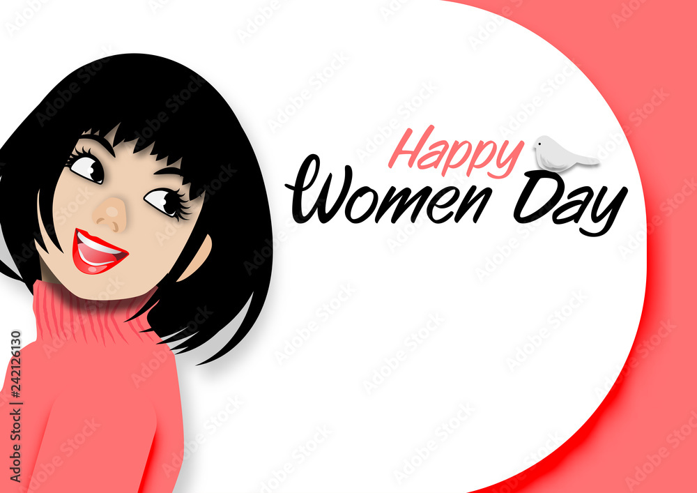 Paper art of International Women day with Beautiful Lady Smile vector