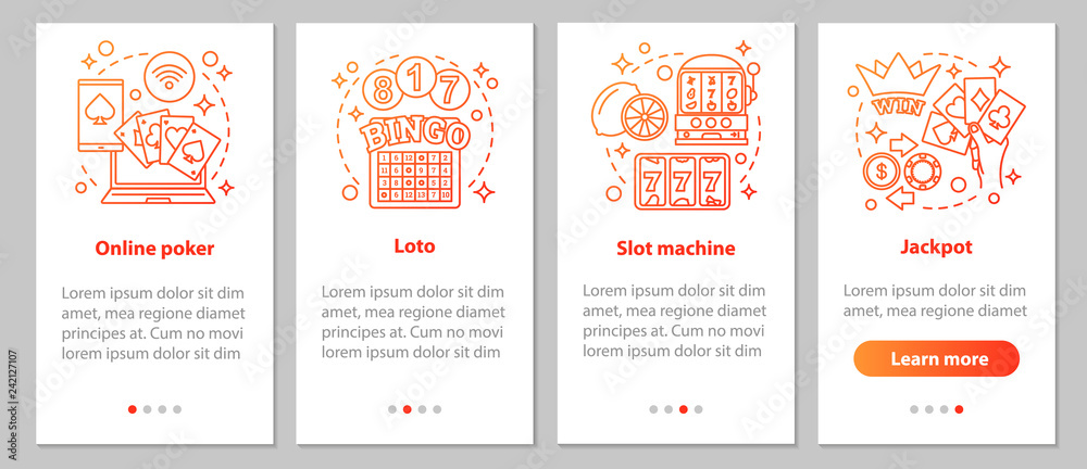 Naklejka premium Gambling onboarding mobile app page screen with linear concepts