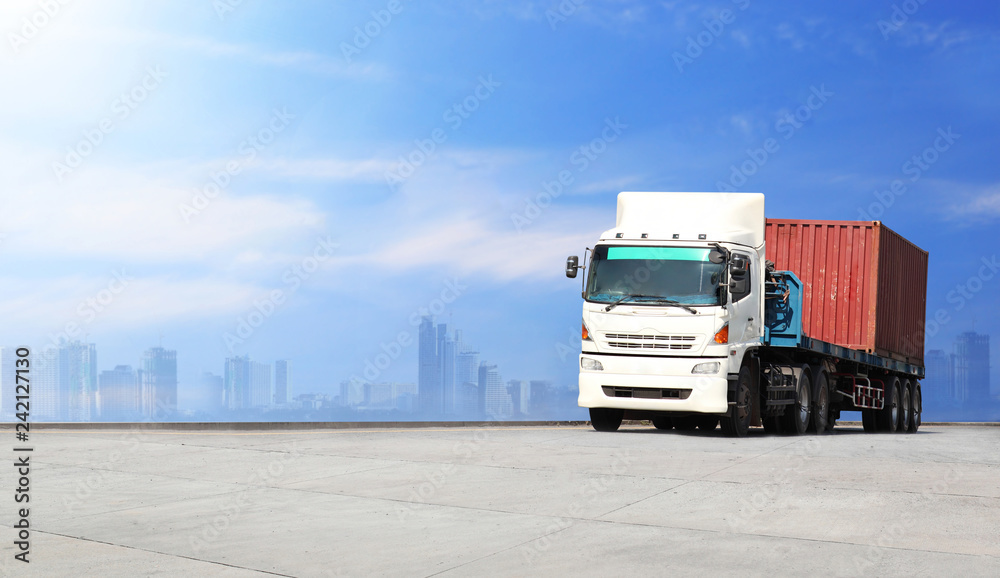 Naklejka premium Truck run on road, Drive on road, transportation logistic concept
