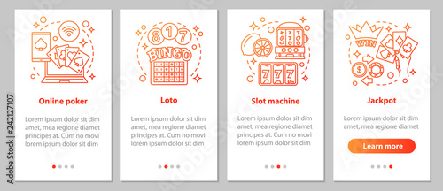 Gambling onboarding mobile app page screen with linear concepts