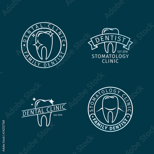 Stomatology, dental clinic line blue vector logo templates
