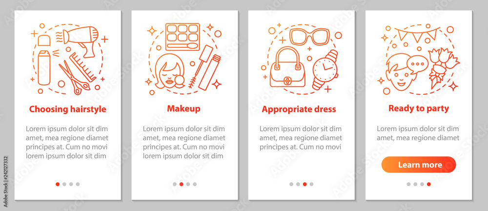 Naklejka premium Getting ready for party onboarding mobile app page screen with l