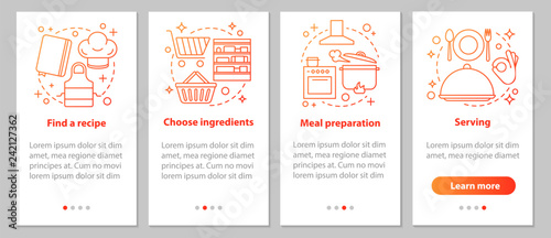Catering onboarding mobile app page screen with linear concepts