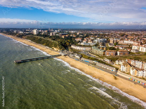 Overlooking the town of Boscombe with the beach and pier in the foreground 