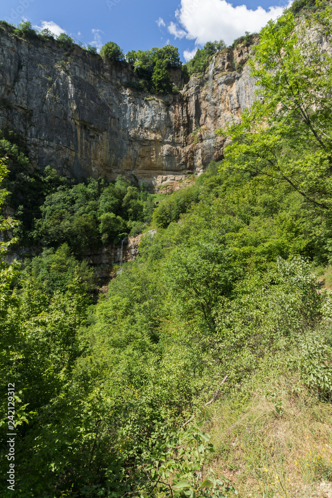 Landscape with Waterfall Skaklya near villages of Zasele and Bov at Vazov trail, Balkan Mountains, Bulgaria