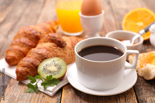 coffee with croissant and egg