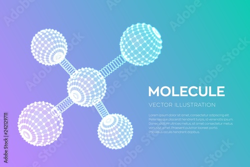 Molecule Structure. Dna, atom, neurons. Molecules and chemical formulas. 3D Scientific molecule background for medicine, science, technology, chemistry, biology. Vector illustration.
