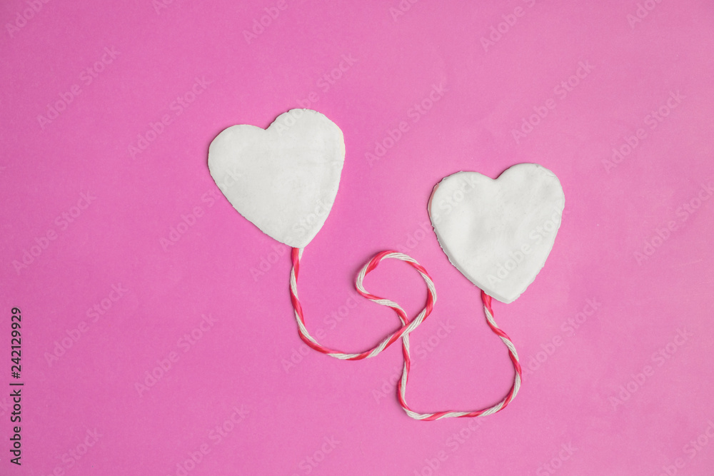 Big 2 hearts on pink background with space for text, Love icon, valentine's day, relationships concept