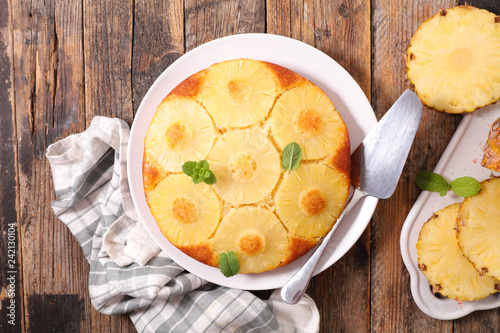 pineapple pie on wood background photo