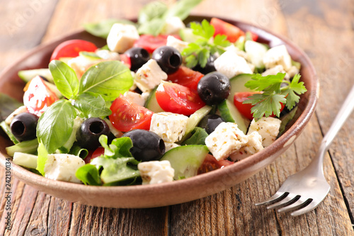 vegetable salad with feta cheese and tomato