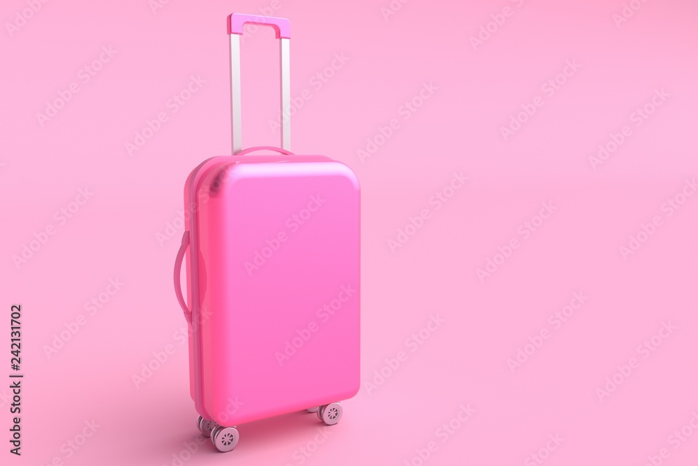 Bright pink suitcase. Travel concept. 3d rendering Bright pink suitcase. Travel concept. 3d rendering