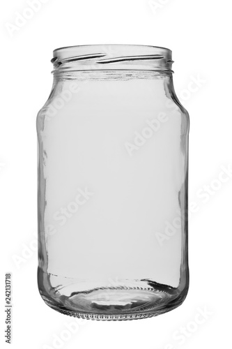 empty glass jar for canned food and compotes isolated on a white background