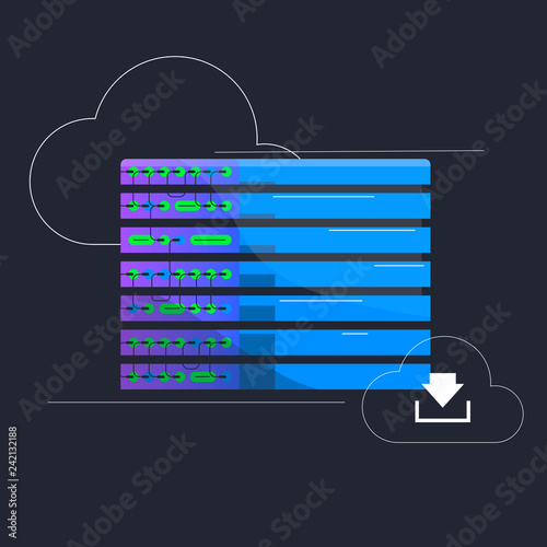 vector image of data center, information server, storage base on the cloud