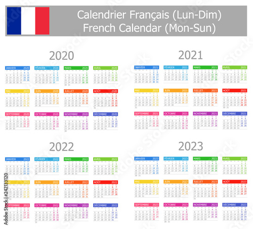 2020-2023 French Type-1 Calendar Mon-Sun on white background