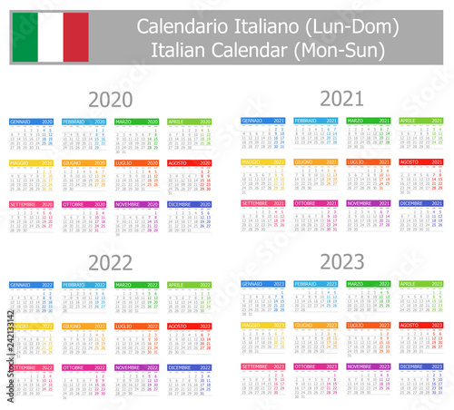 2020-2023 Italian Type-1 Calendar Mon-Sun on white background