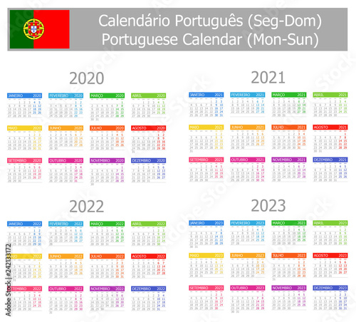 2020-2023 Portuguese Type-1 Calendar Mon-Sun on white background