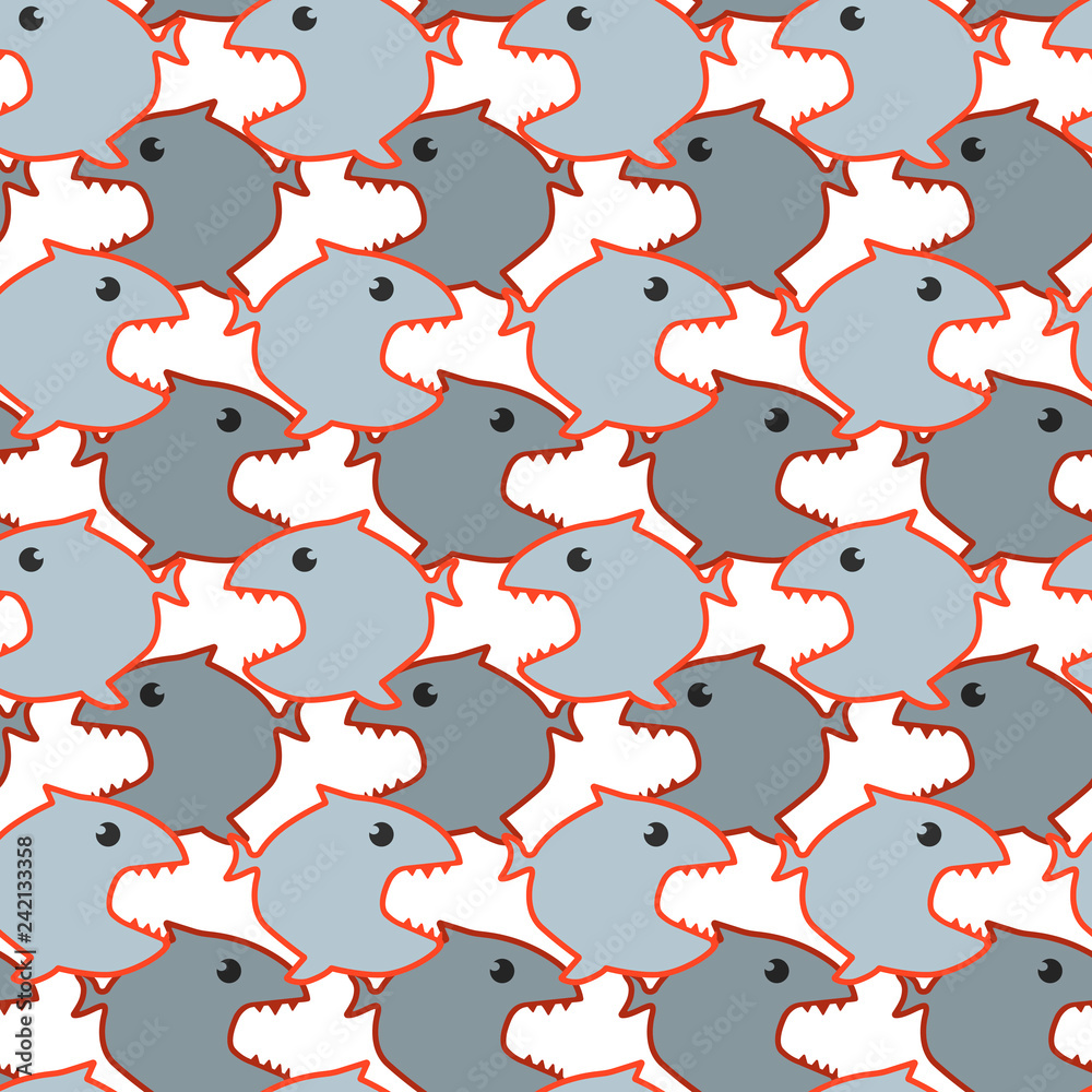 Vector seamless pattern with abstract fishes on an isolated white background. Vector illustration for greeting card or poster.