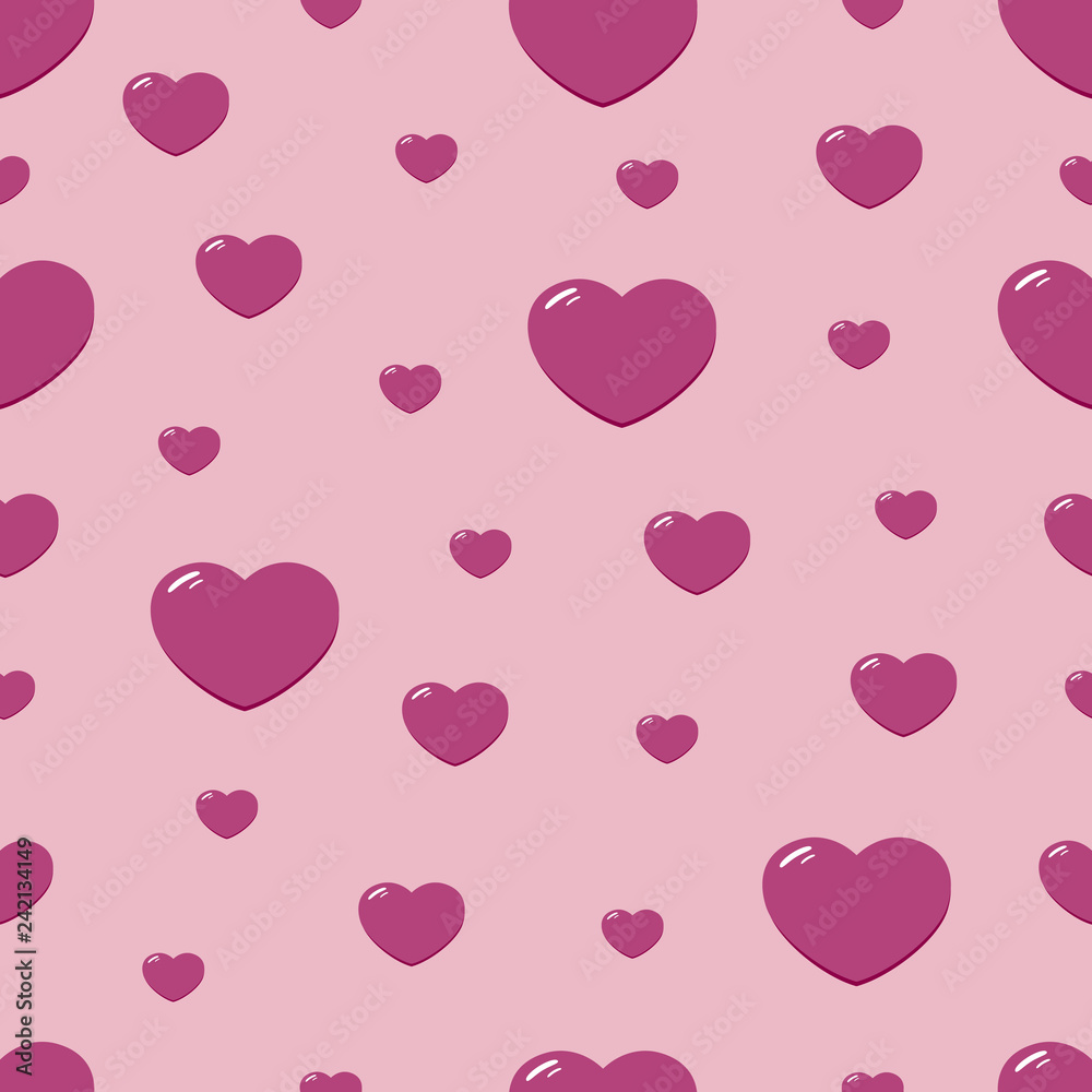 Vector seamless pattern with Valentine's Day. A big, little heart on an isolated pink background. Vector illustration for greeting card or poster.