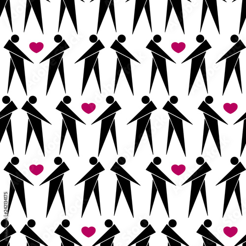 Vector seamless pattern Happy Valentine's Day. Small pink heart with feelings of people on an isolated white background. Vector illustration for greeting card or poster.