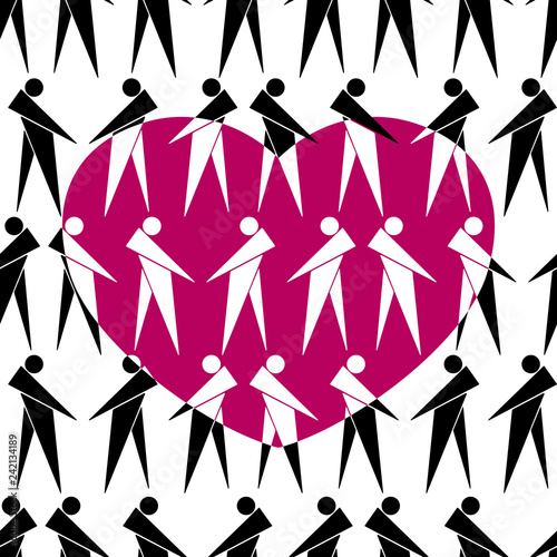Vector seamless pattern Happy Valentine's Day. Big pink heart with feelings of people on an isolated white background. Vector illustration for greeting card or poster.