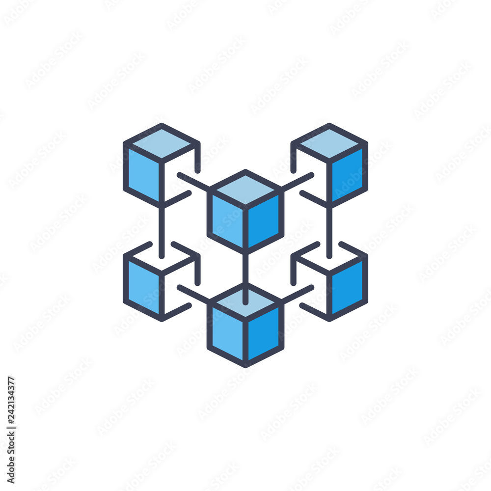 Blockchain technology vector creative blue icon or logo element on white background
