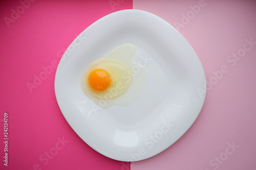 Raw egg in bowl, top view