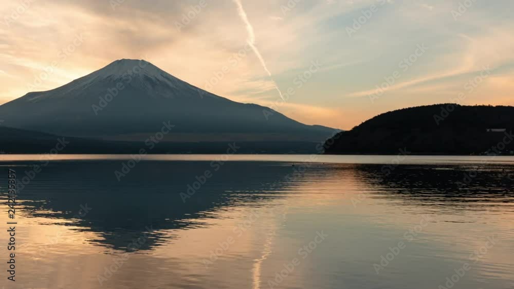 Mt. Fuji over Lake Yamanaka at Sunset (time lapse/pan) Mt. Fuji over Lake Yamanaka at Sunset (time lapse/pan)
