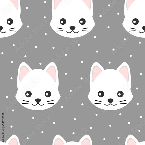 Vector seamless pattern with christmas cat and winter snow. Abstract background.