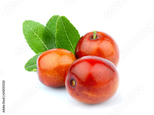 Jujube; Ziziphus fruits with leaves isolated.