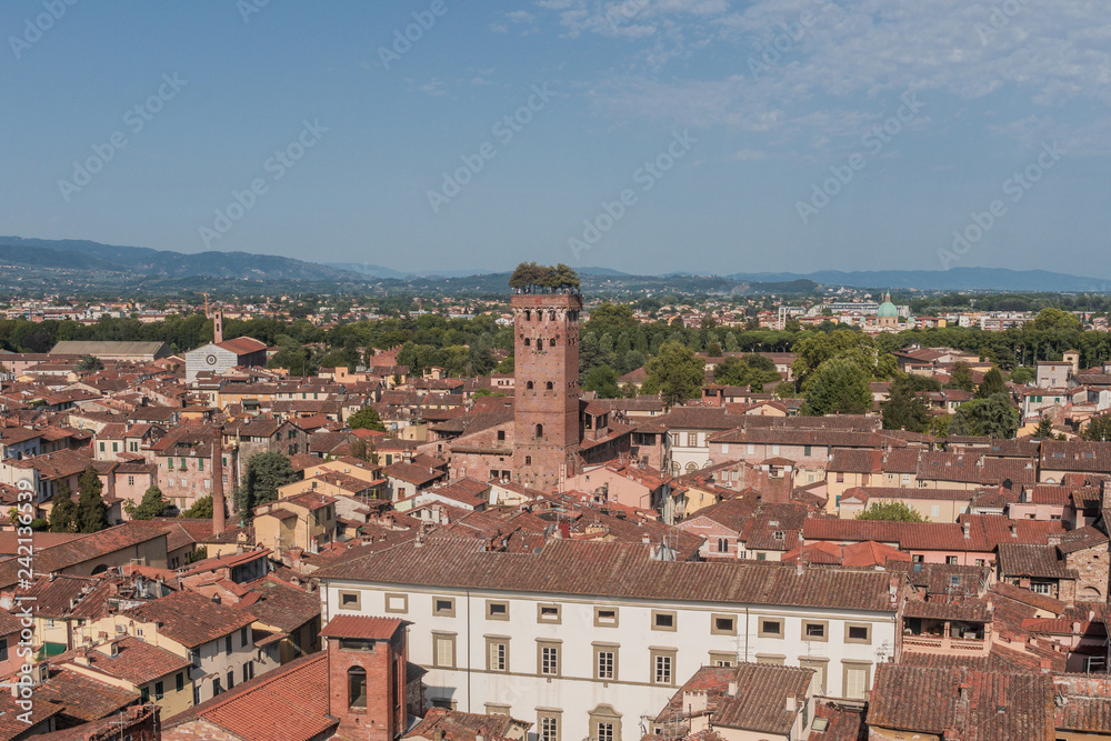 Amazing red rooftops of Lucca at Tuscany in  Italy