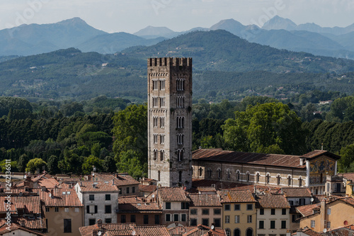 Amazing red rooftops of Lucca at Tuscany in Italy