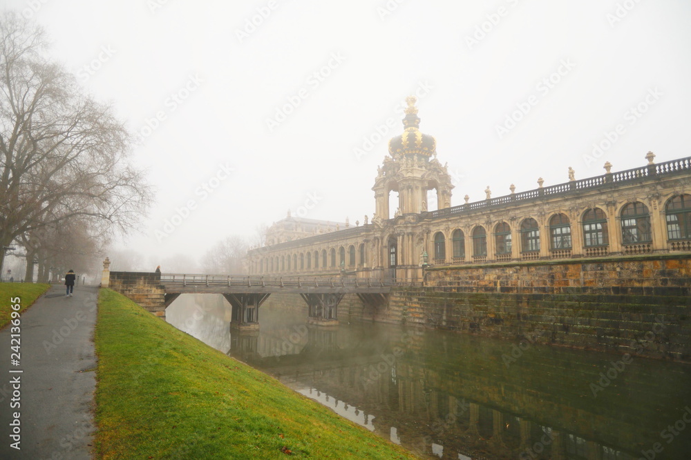 Old town in Dresden in fog