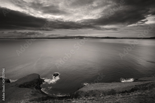 A picture in sepia of Scotland's Sound of Raasay from Isle of Skye, in the Hebrides photo
