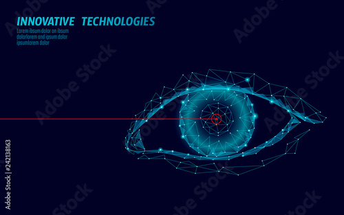 Laser vision correction 3D medical concept. Abstract human iris modern operation surgery technology low poly. Triangles polygonal rendering shape biometric identity vector illustration