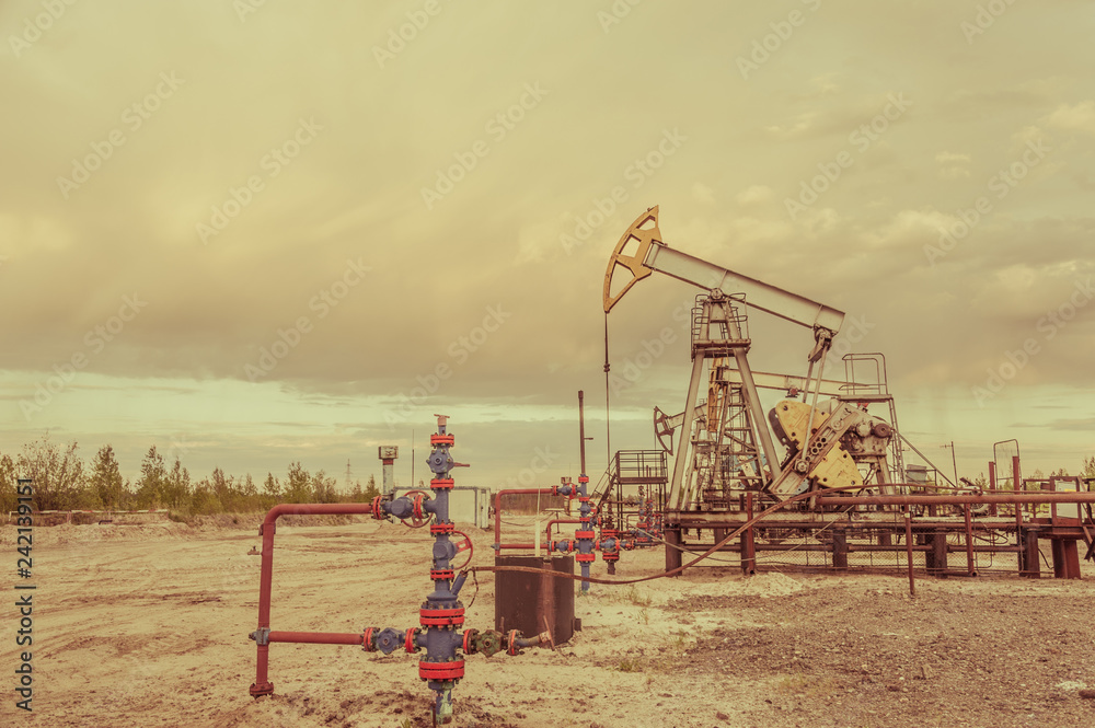 Pump jack. Extraction of oil. Petroleum concept. Pump jack. Extraction of oil. Petroleum concept.