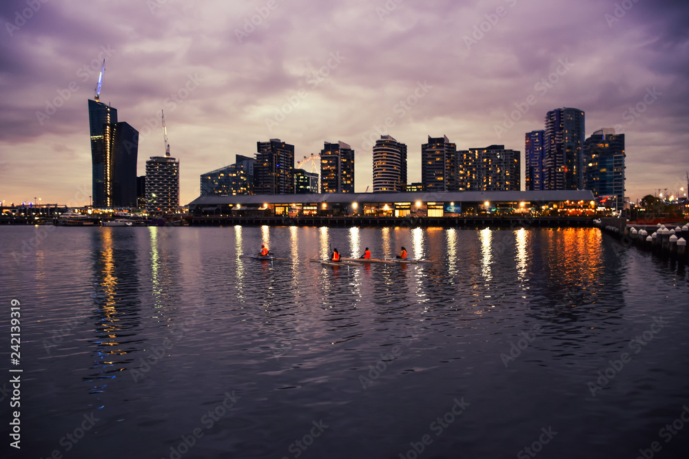 Night kayaking at Dockland in Melbourne, Australia