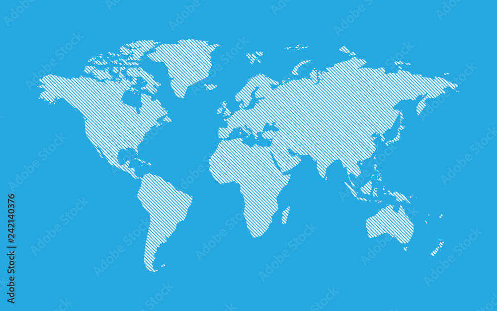 Obraz premium blue hatched map of the world line style