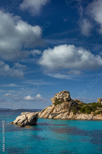 Stones in Mediterranean sea next to Palau, Sardinia, Italy.