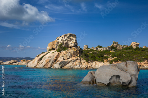 Stones in Mediterranean sea next to Palau, Sardinia, Italy.