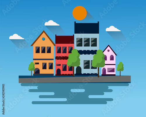 City flat design urban landscape. 