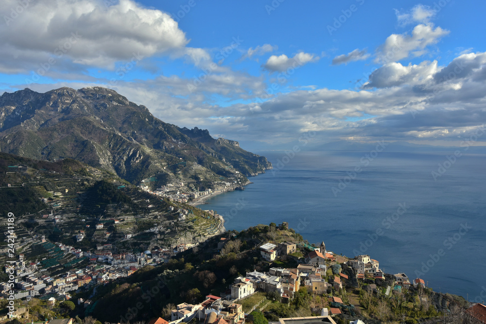 The mountain and the sea form a beautiful landscape on the Amalfi coast, in Italy.