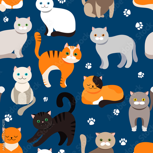cats, seamless pattern. vector illustration.