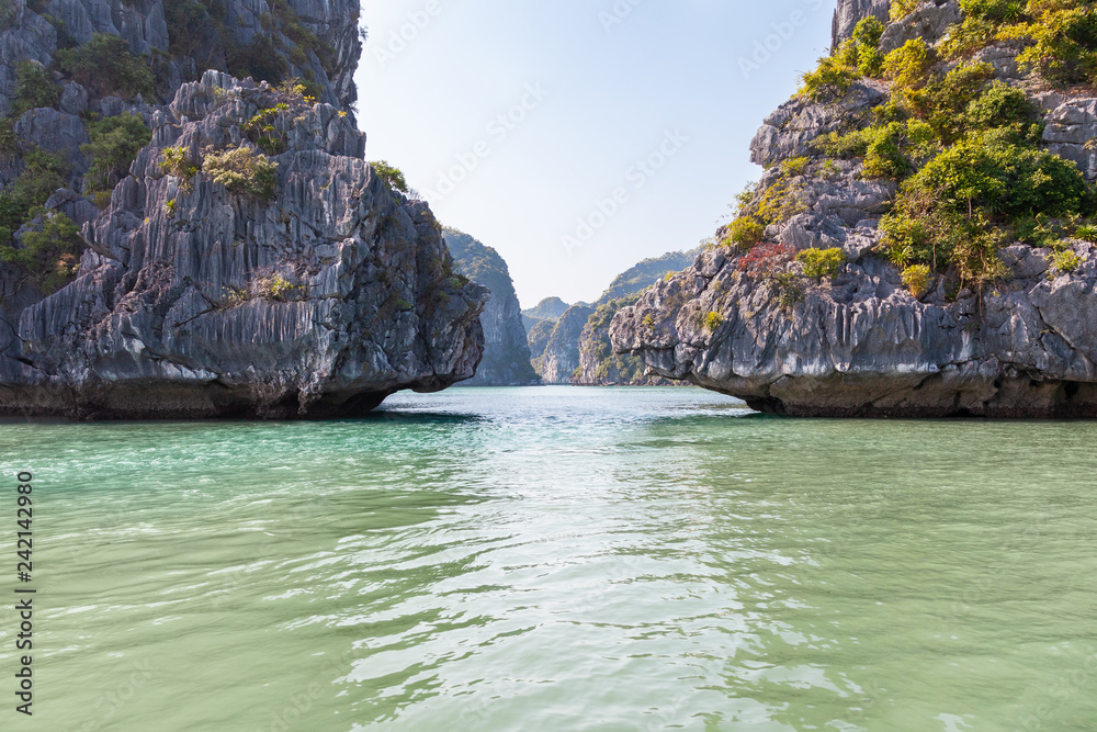 Halong Bay in North Vietnam and lime stone rocks.