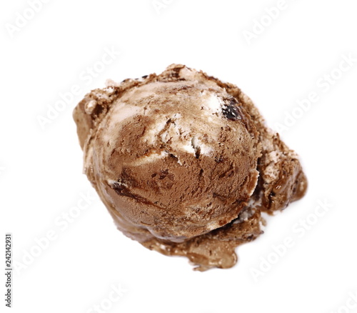  Chocolate ice cream ball isolated on white, top view 