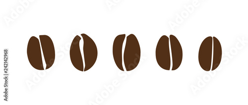 Dark brown coffee bean set. Isolated coffee beans vector icons.