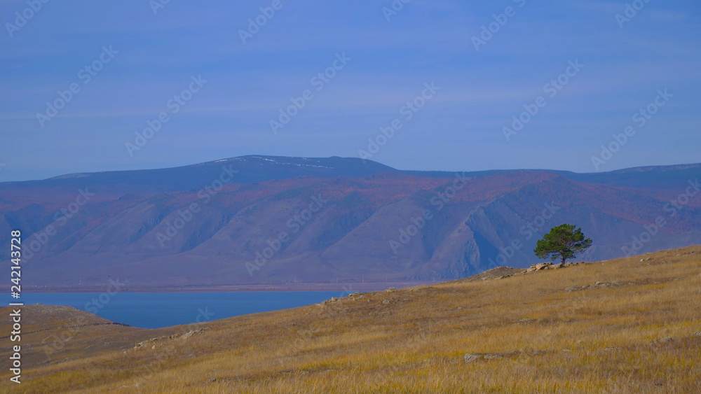 Beautiful view of Lake Baikal Olkhon Island in a sunny day, Irkutsk Russia.